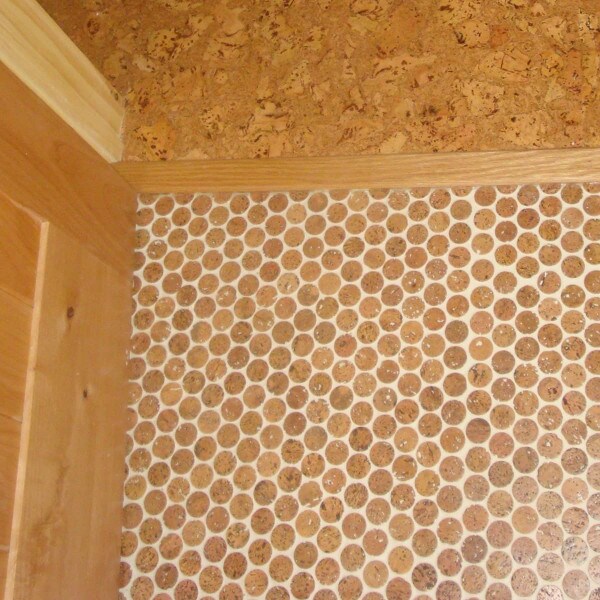 Cork mosaic installed on a floor.